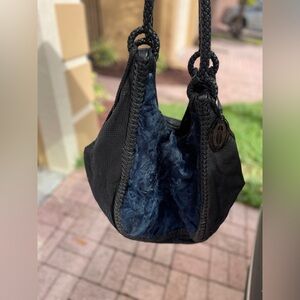 Elie Tahari “Amelia” Fur Leather Hobo Shoulder Tote Bag